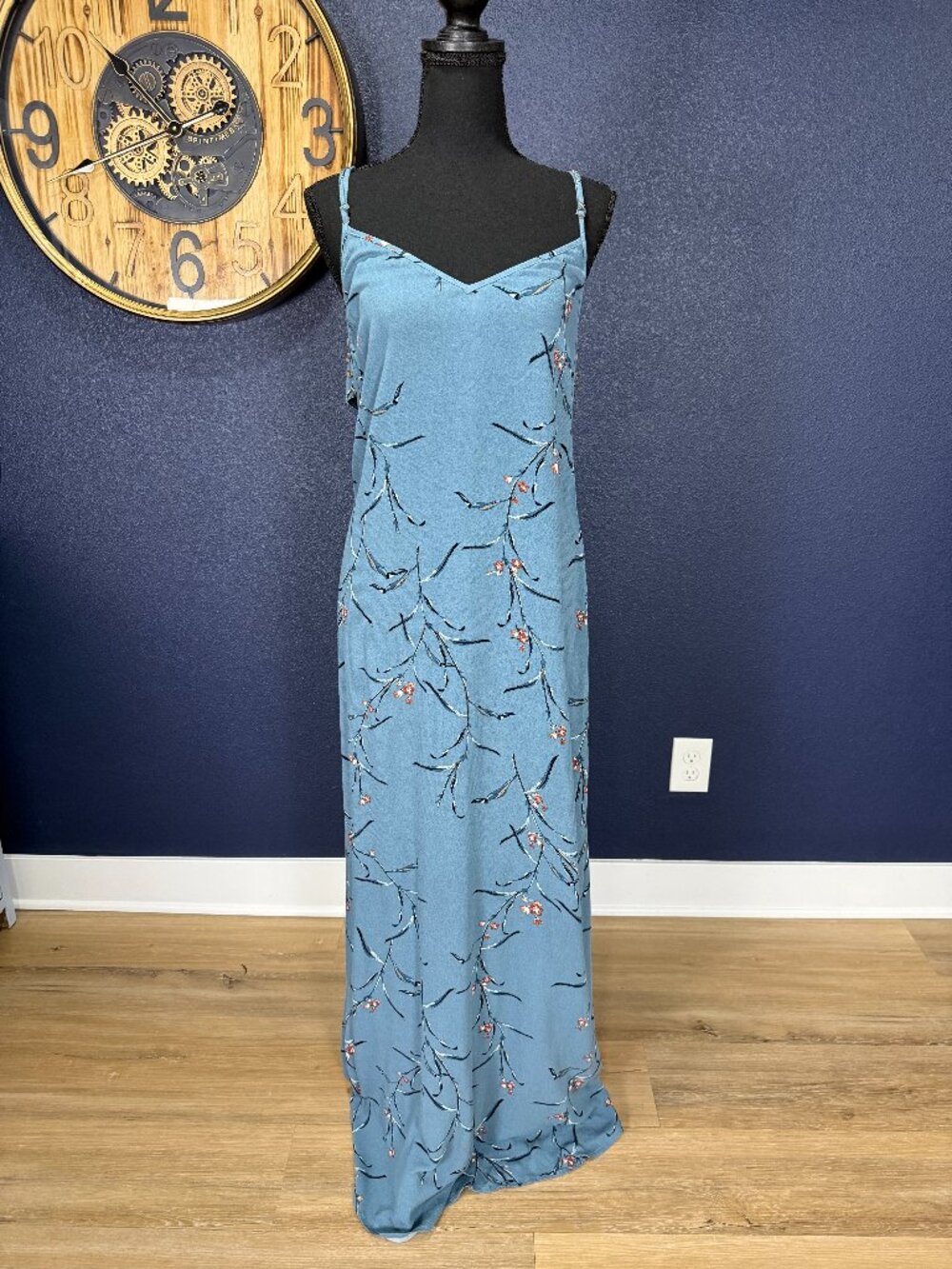 O'Neill Dusty Blue Floral Strap Back Maxi Dress | S